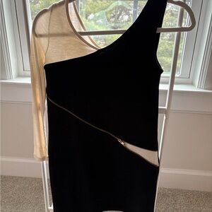 Elegant Black and Cream Asymmetrical Dress